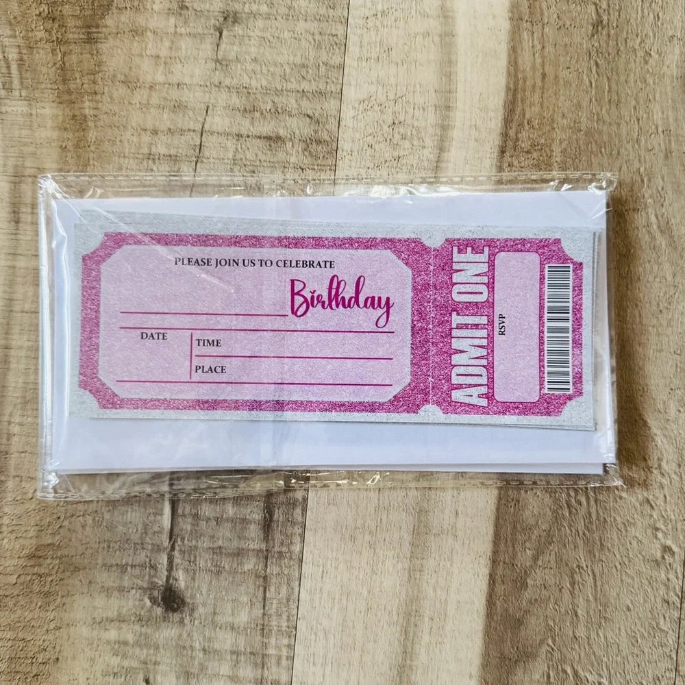 Pink Birthday Party Ticket Invitations